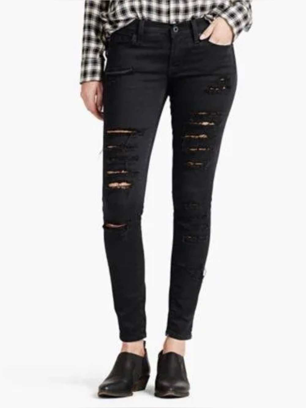 LUCKY BRAND Charlie Skinny Ripped Black Destructed Ankle Jeans Women's 31/29